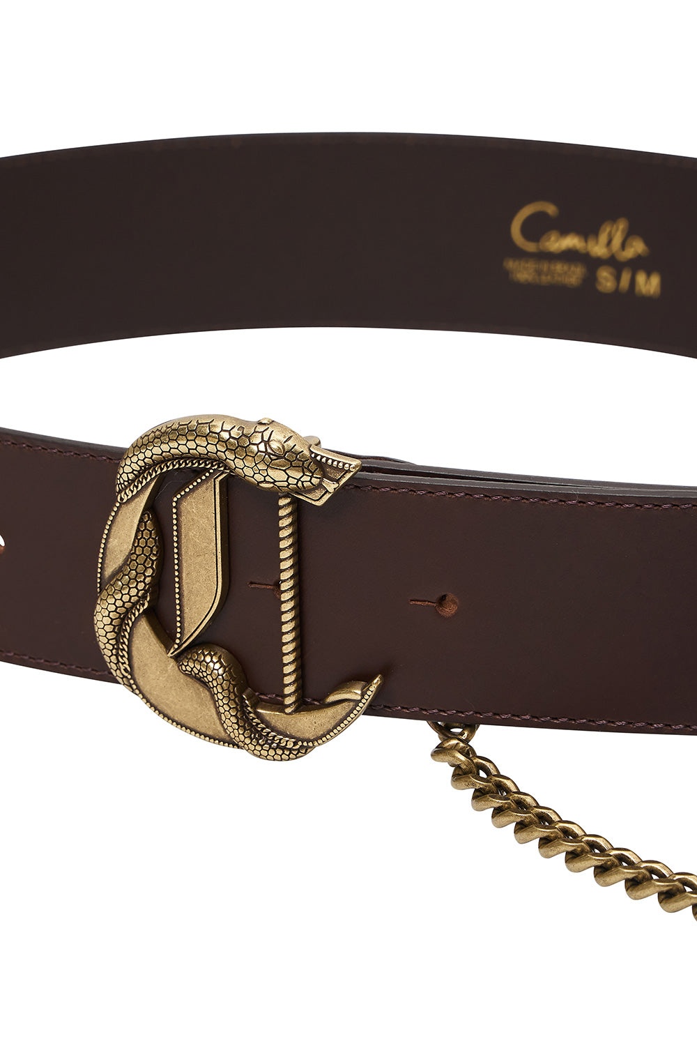 C BUCKLE LEATHER BELT WITH CHAIN - 3