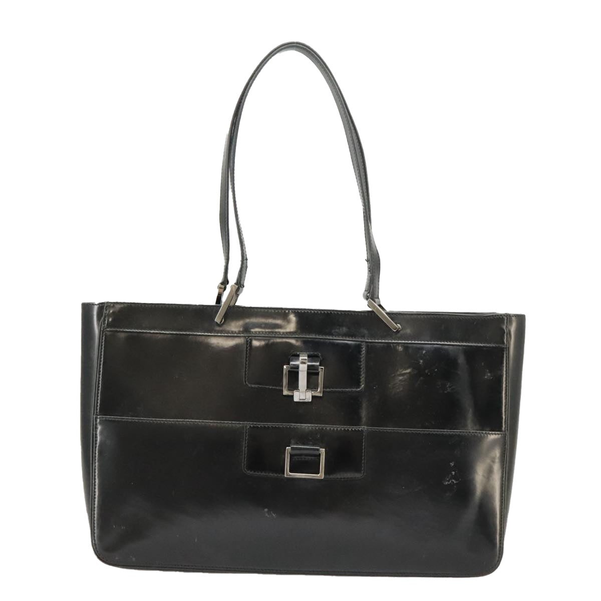 GUCCI Tote Bag Patent Leather Black Silver 002 002 - 2