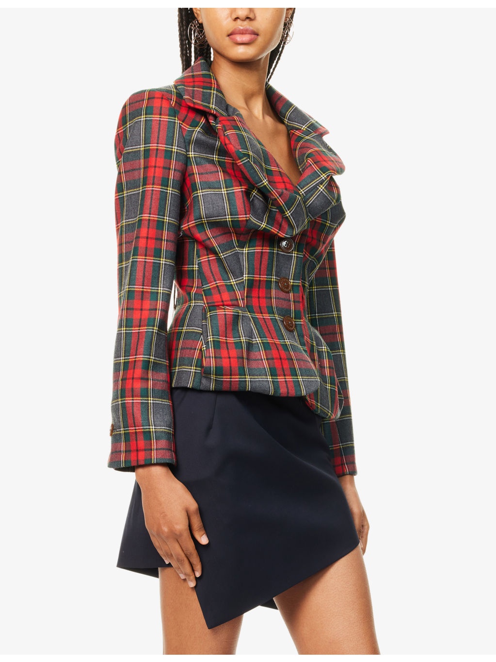 Drunken Check-Print Wool Blazer - 3