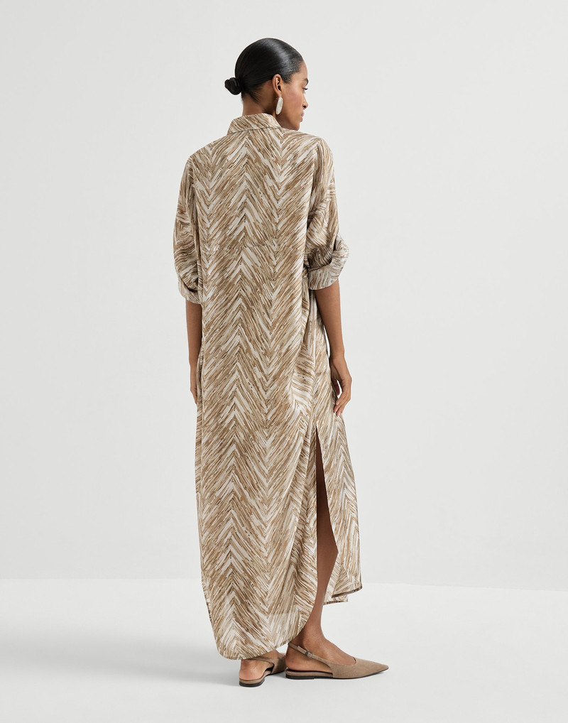 Silk chevron print pongee dress 3