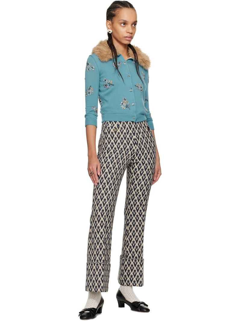Valentino Off-White & Navy Toute 'La V' Jacquard Trousers outlook