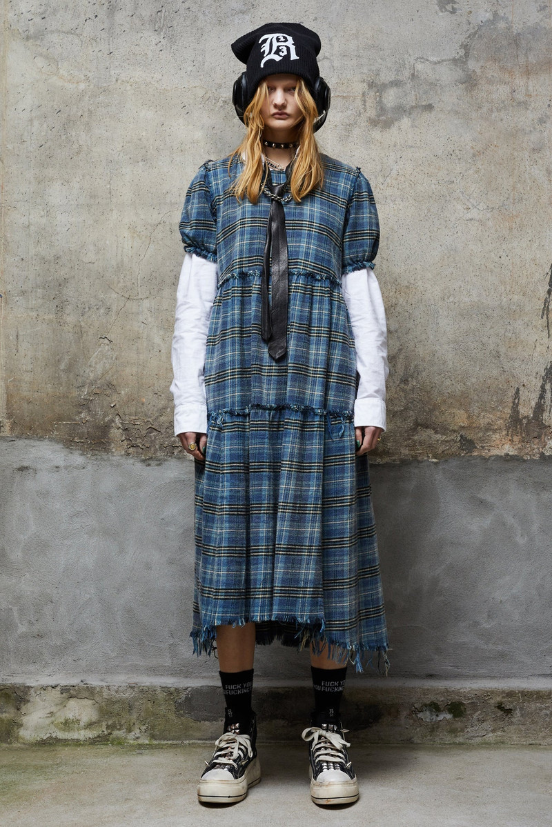 R13 SHREDDED RELAXED MIDI - BLUE PLAID outlook