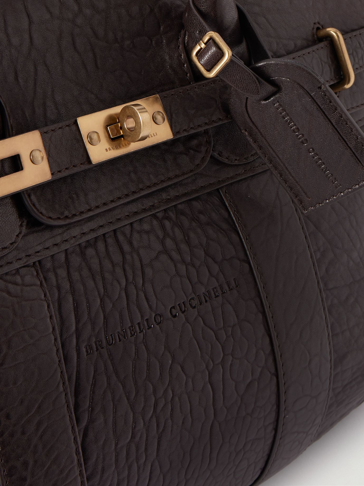 Panelled Full-Grain Leather Weekend Bag Brown - 4