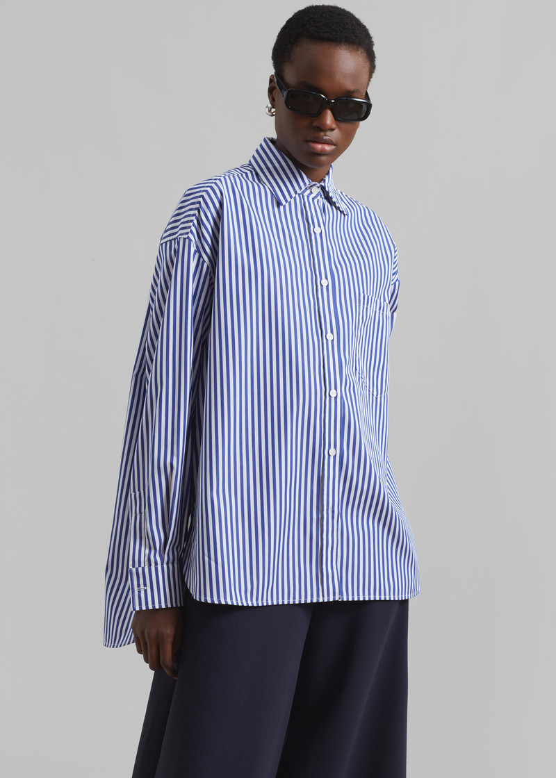 Georgia Boxy Shirt - White/Blue Stripe 4