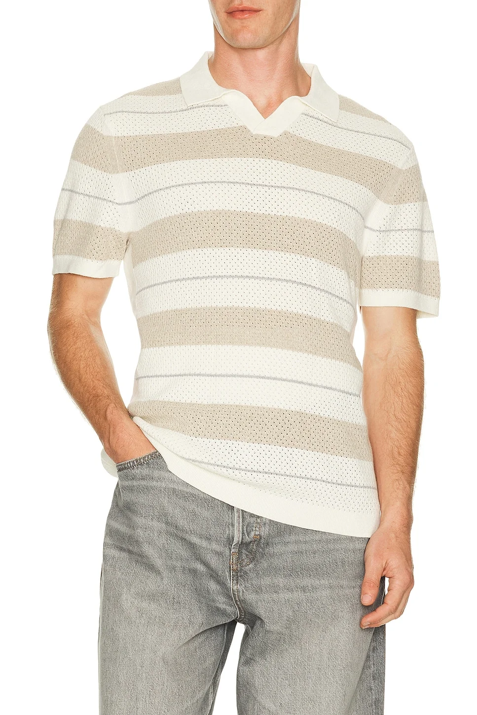 Cotton Linen Stripe Victor Polo - 1
