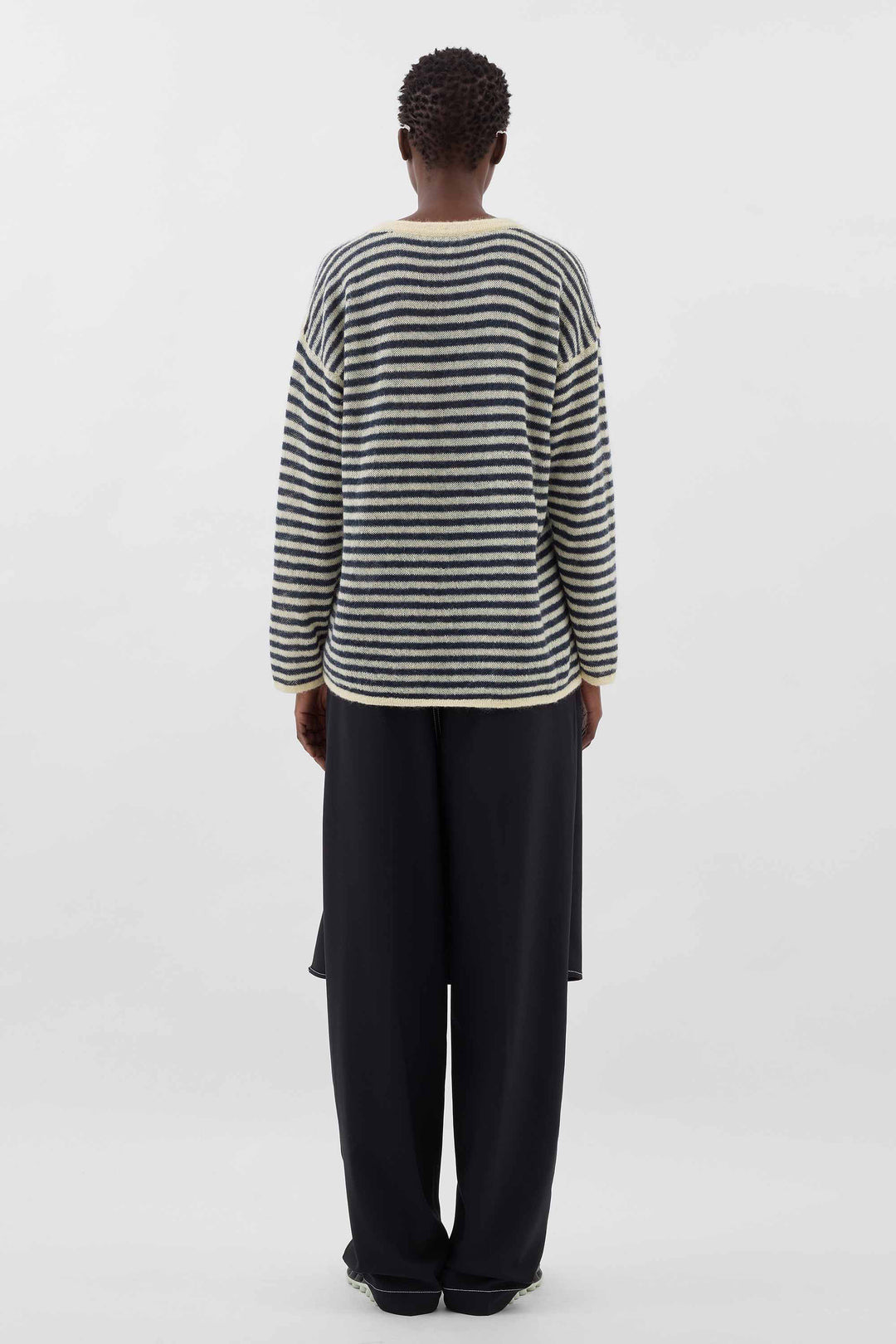 STRIPED MOHAIR SWEATER / off white & deep blue - 4