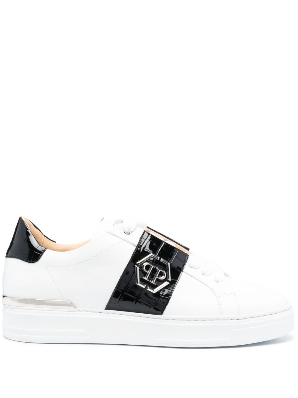 logo-plaque leather low-top sneakers - 1