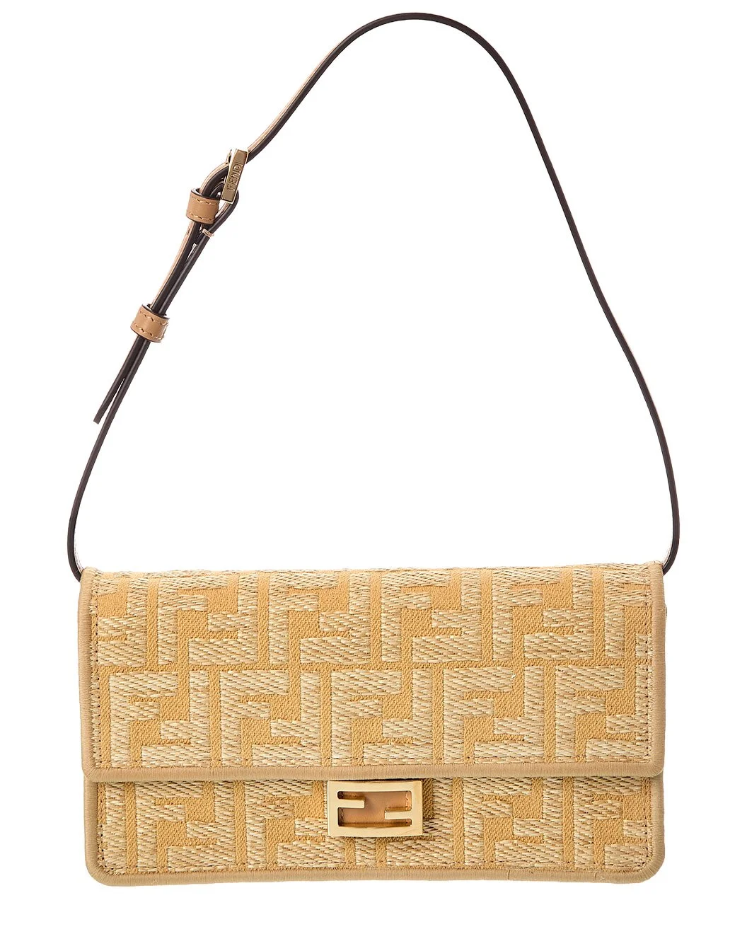 FENDI Baguette FF Jacquard Raffia & Leather Wallet On Chain - 1