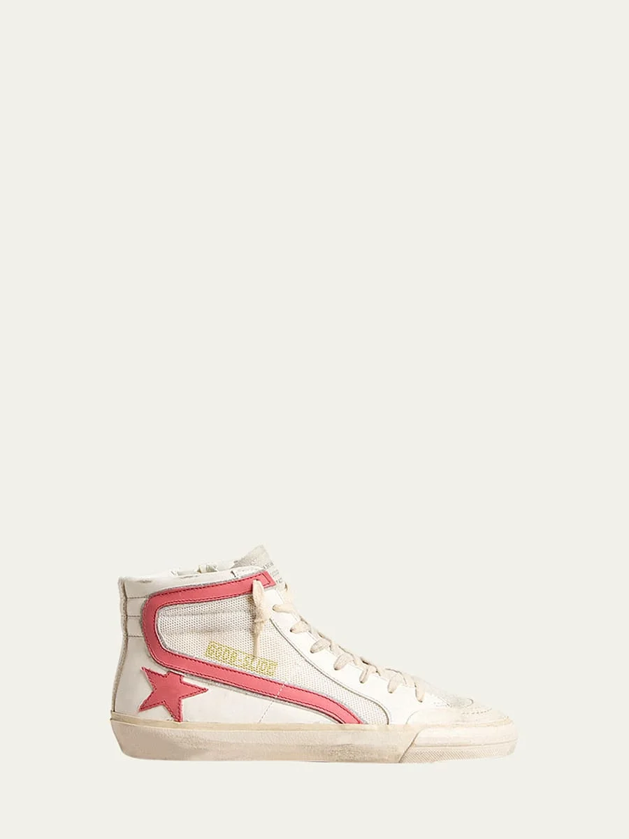 Slide Leather Mesh Mid-Top Sneakers - 1