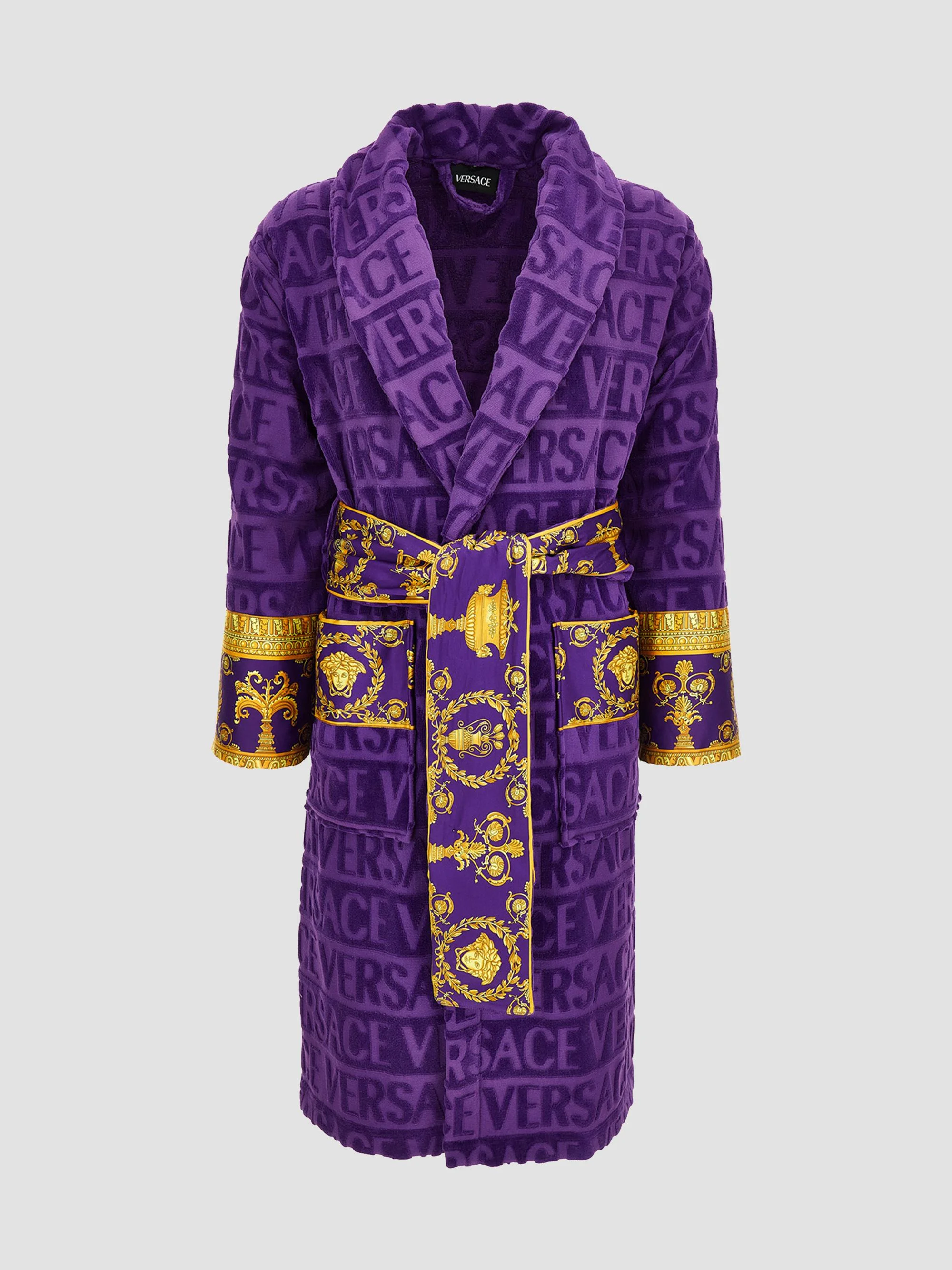 Men's Logo Borocco-Trim Cotton Robe - Purple T - 1