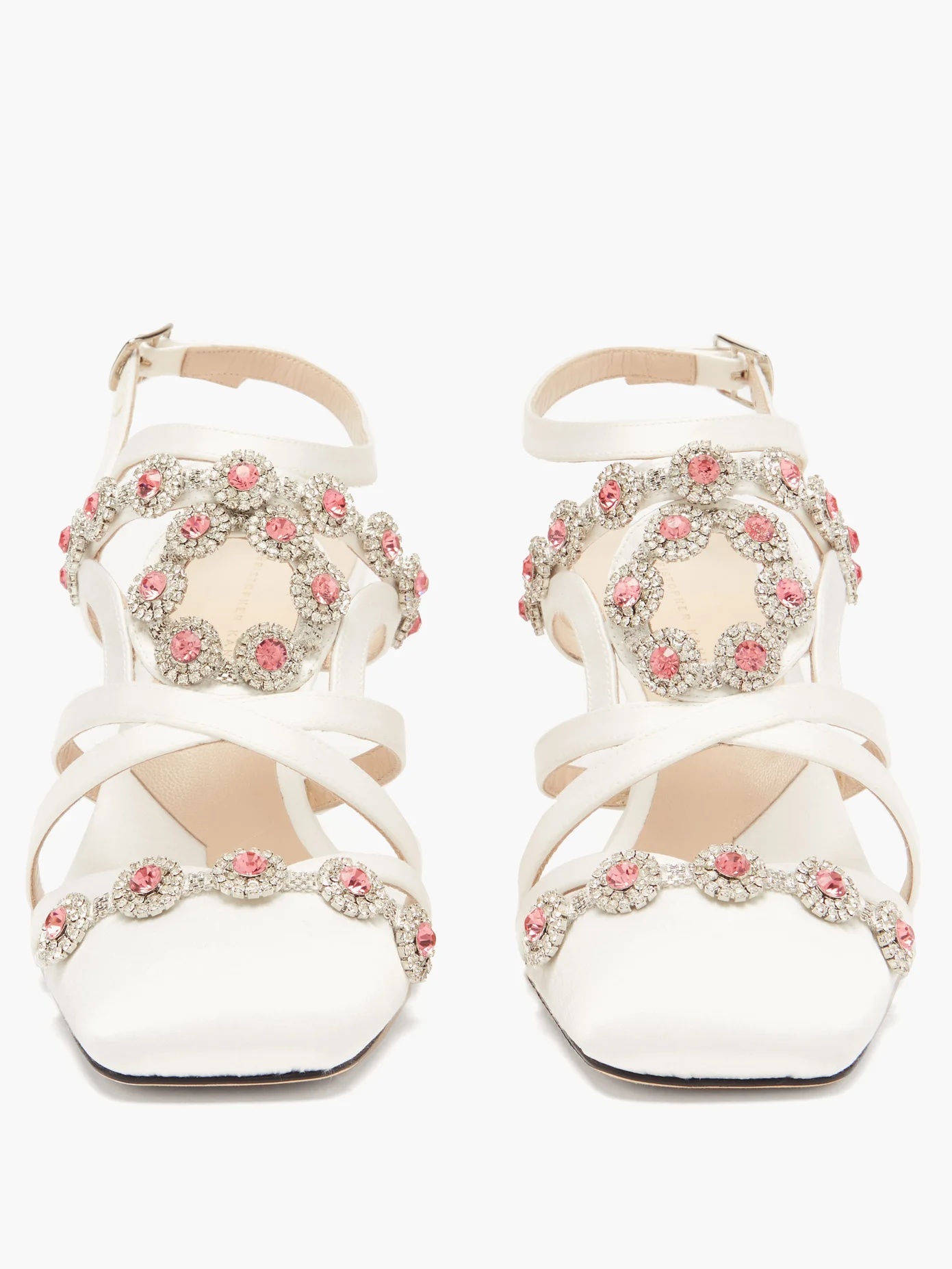 Crystal daisy-cupchain satin sandals - 5