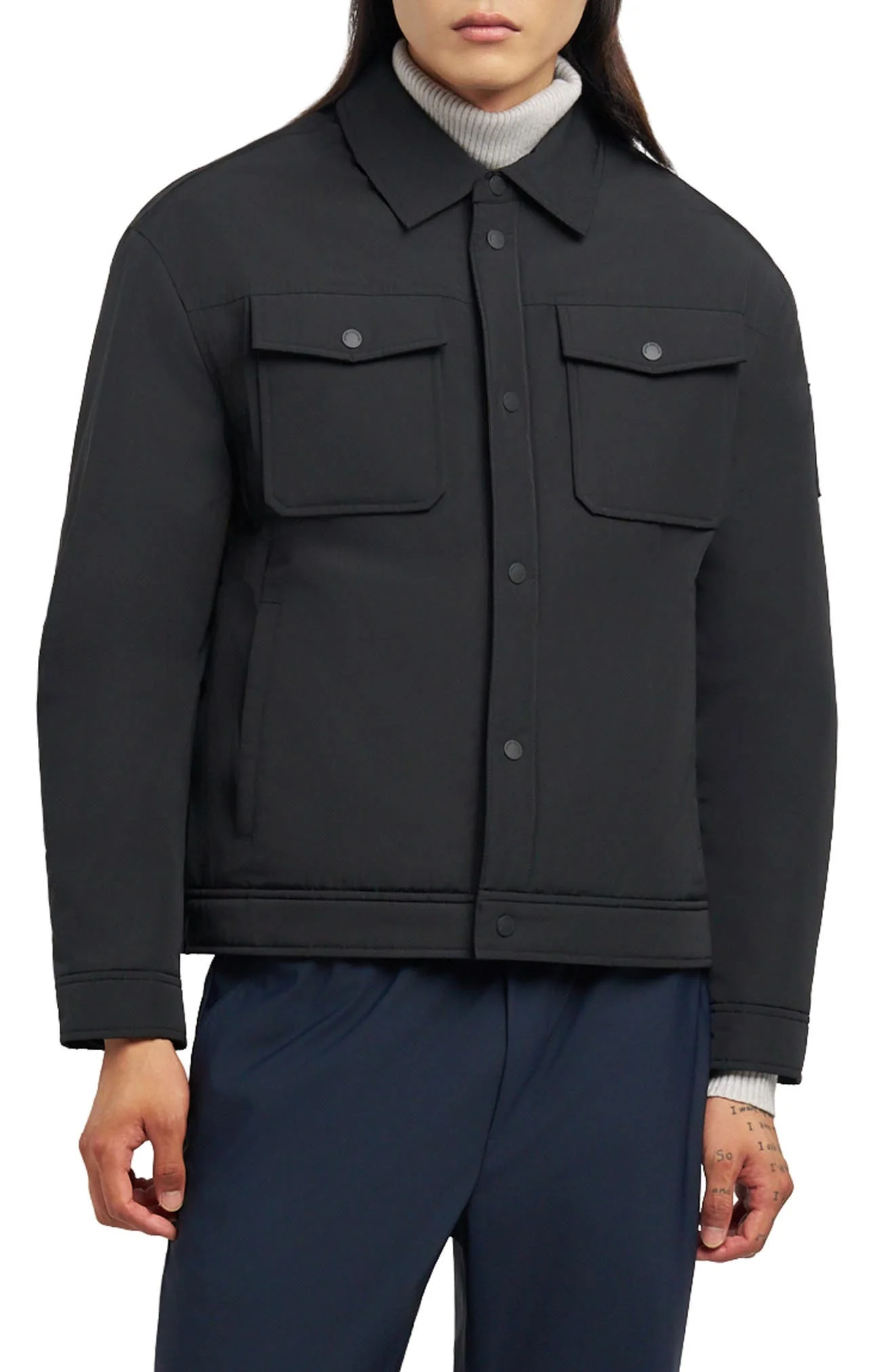 Moose Knuckles Jacque Bunny Water Resistant Faux Fur Lined Shirt Jacket in Black at Nordstrom - 1