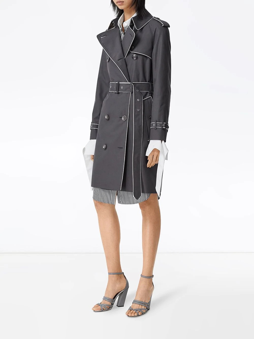 contrast piped trim trench coat - 3