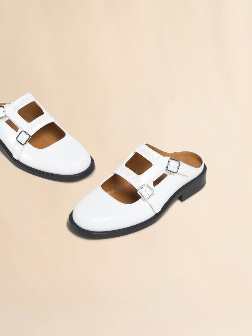 WHITE LEATHER BAMBI 3.0 LOAFER WITH DOUBLE BUCKLE - 5
