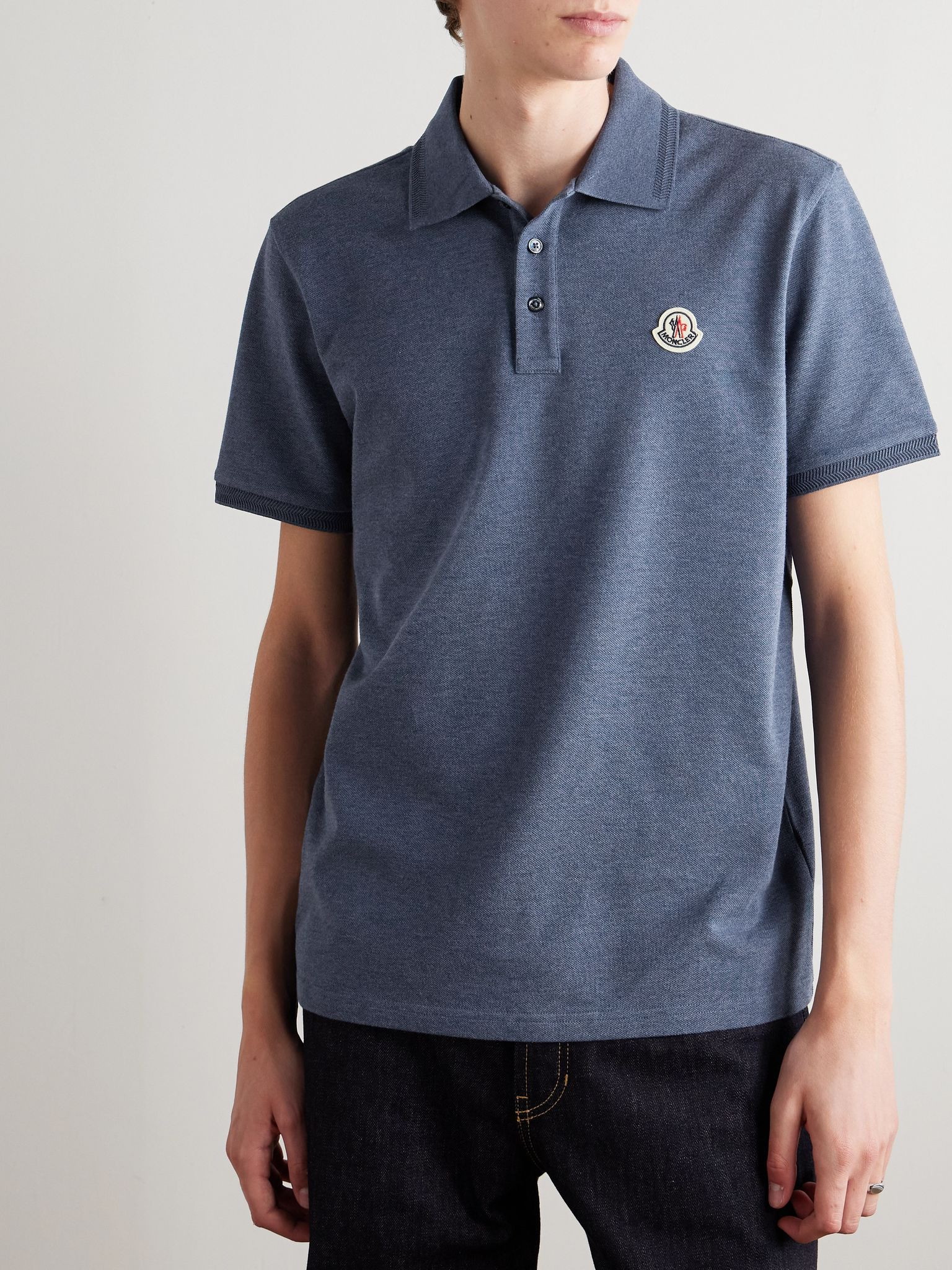 Logo-Appliquéd Cotton-Piqué Polo Shirt Blue - 3