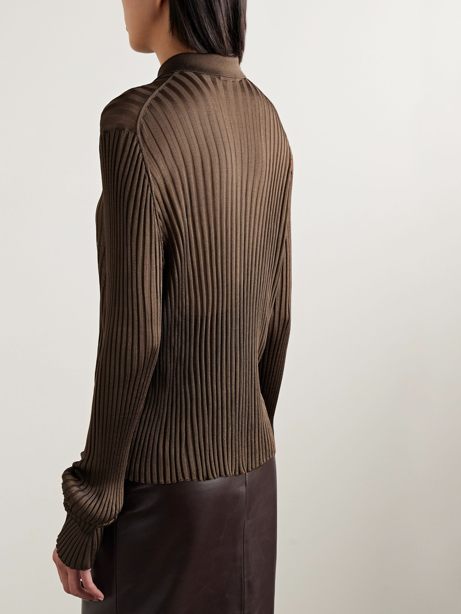 Vin ribbed-knit polo shirt Dark brown - 4