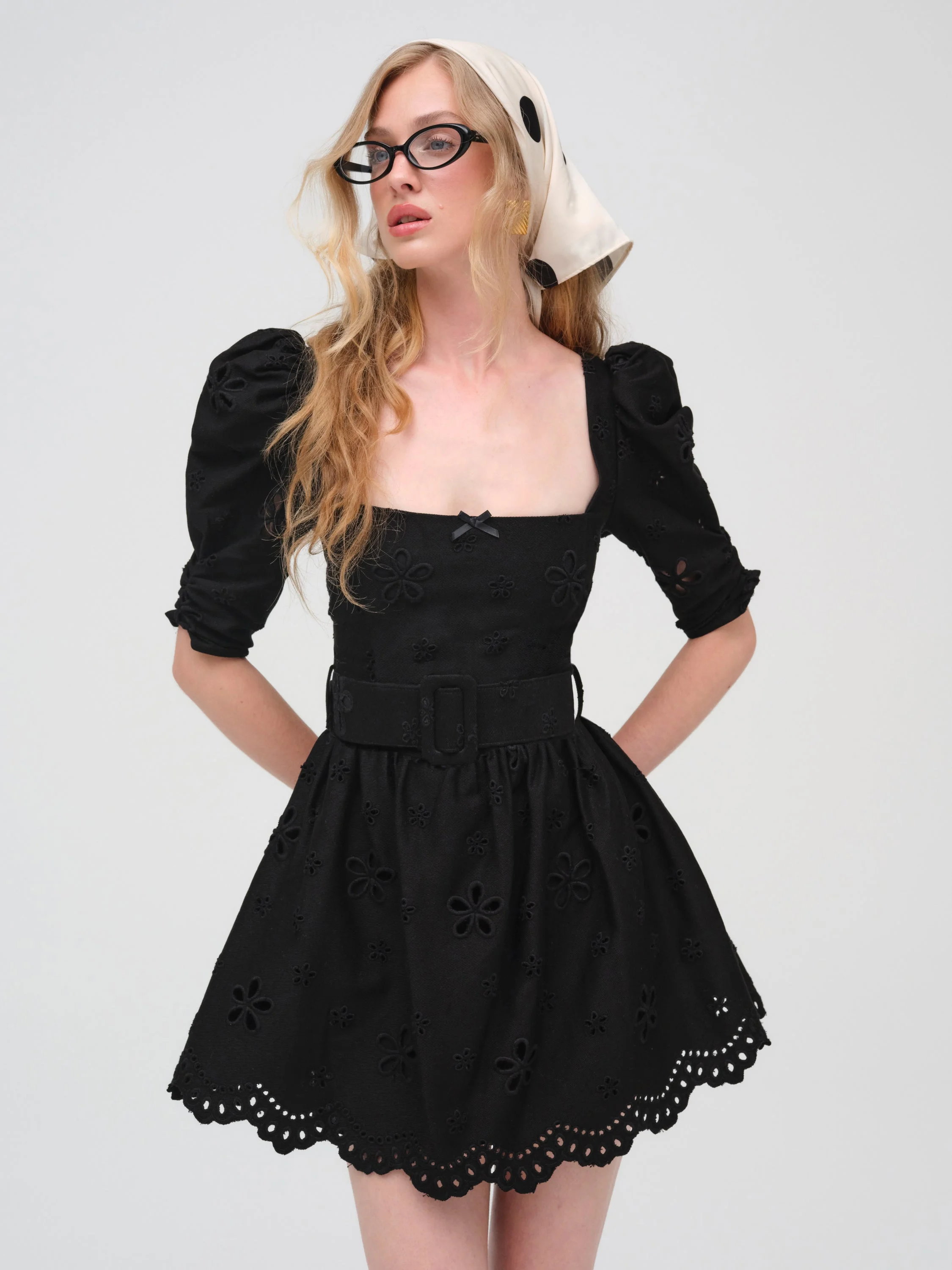 Daisy Eyelet Belted Mini Dress - 1