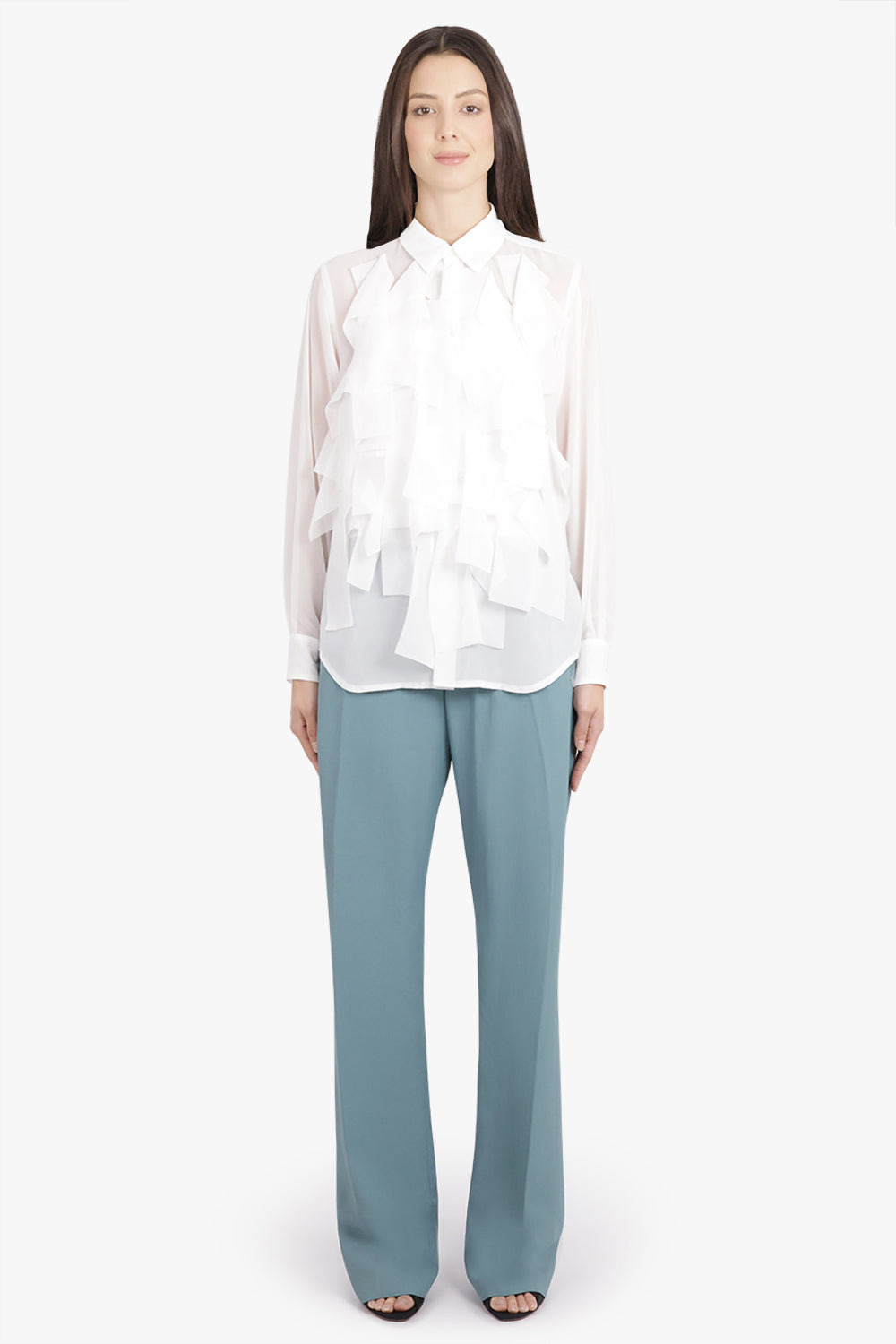 SHEER L/S RECTANGULAR LAYERED DETAIL SHIRT | WHITE - 4