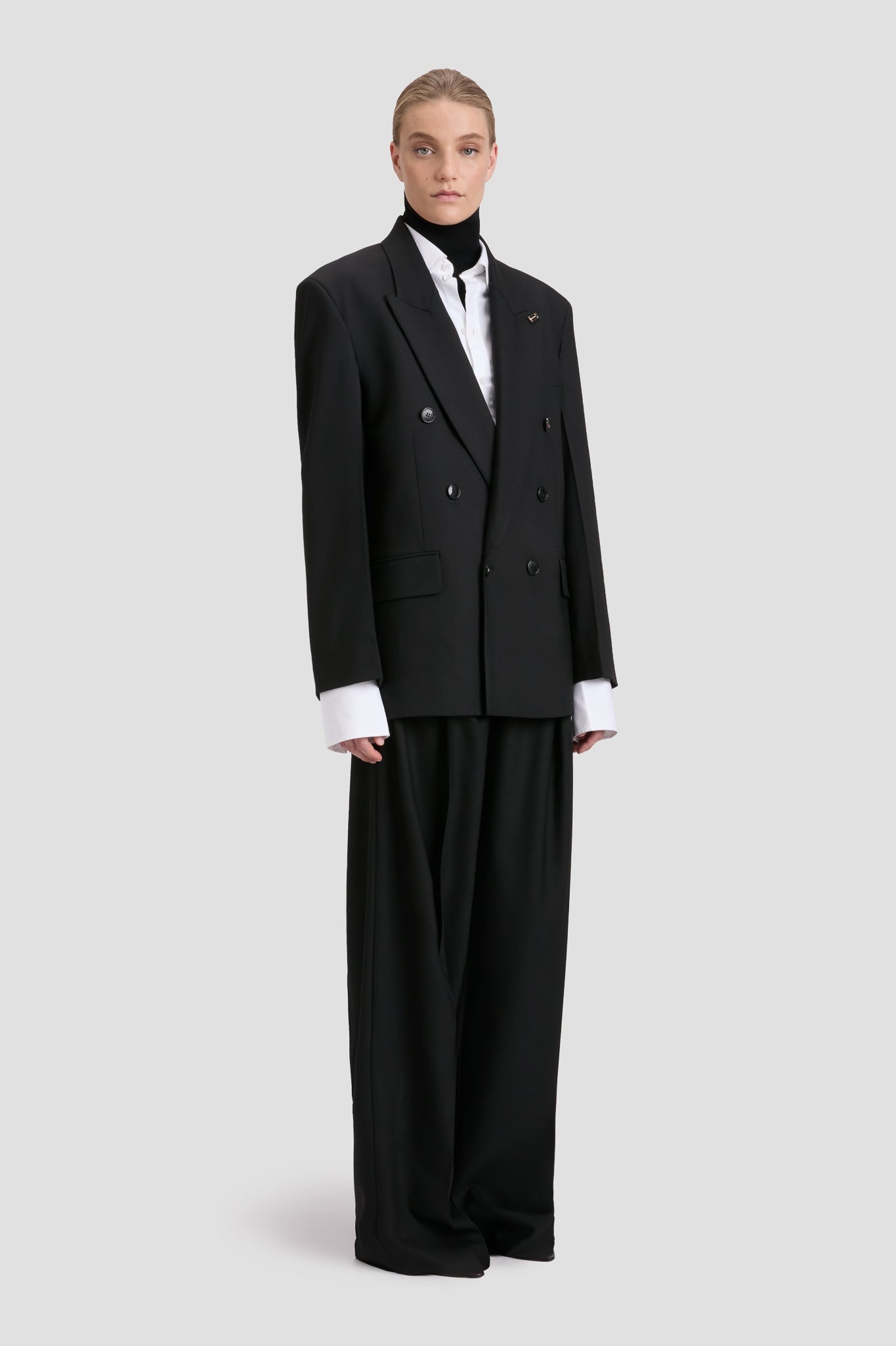 Relaxed Double Breasted Jacket In Black - 5