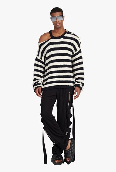 Balmain Black and nude striped eco-designed cotton sweater outlook