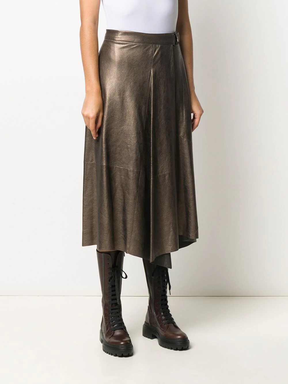 asymmetric metallic pleated skirt - 3