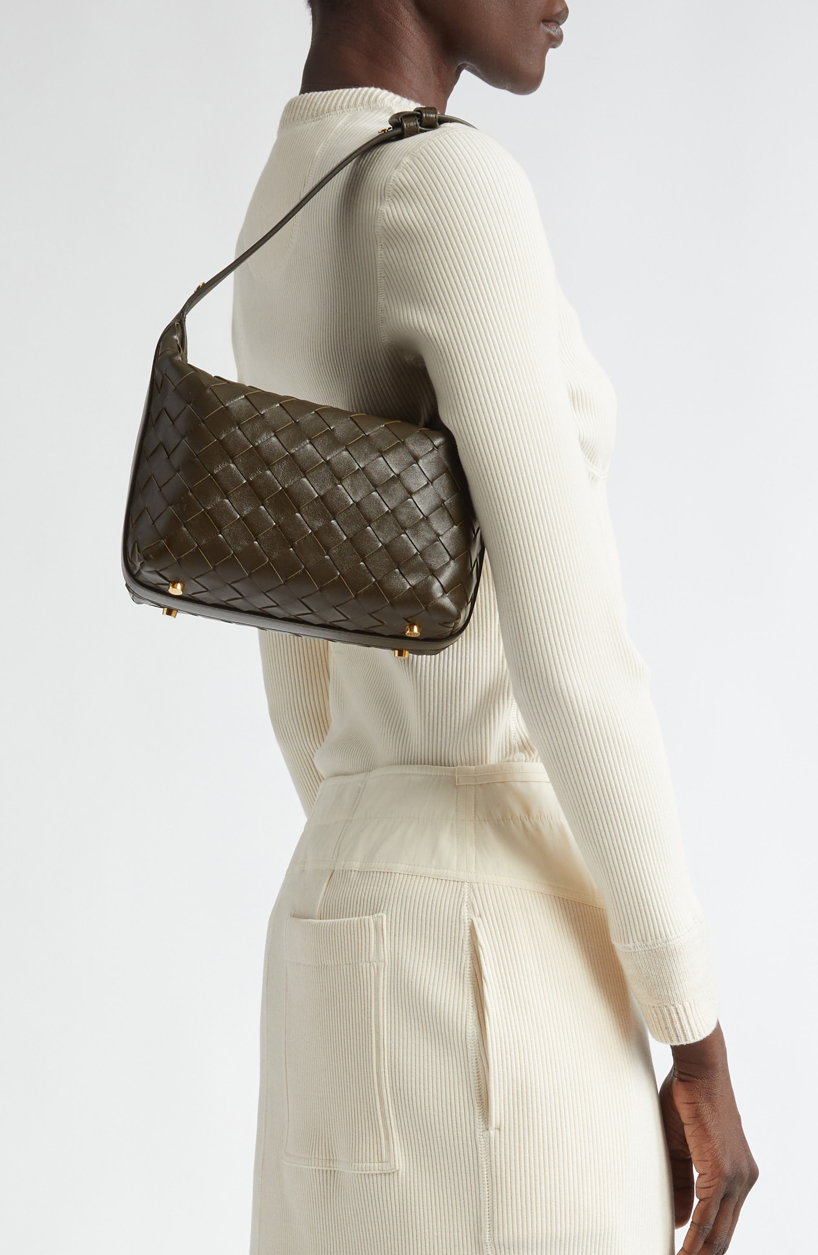 Bottega Veneta Mini Wallace Intrecciato Leather Shoulder Bag in 3323 Kaki-Gold at Nordstrom - 3
