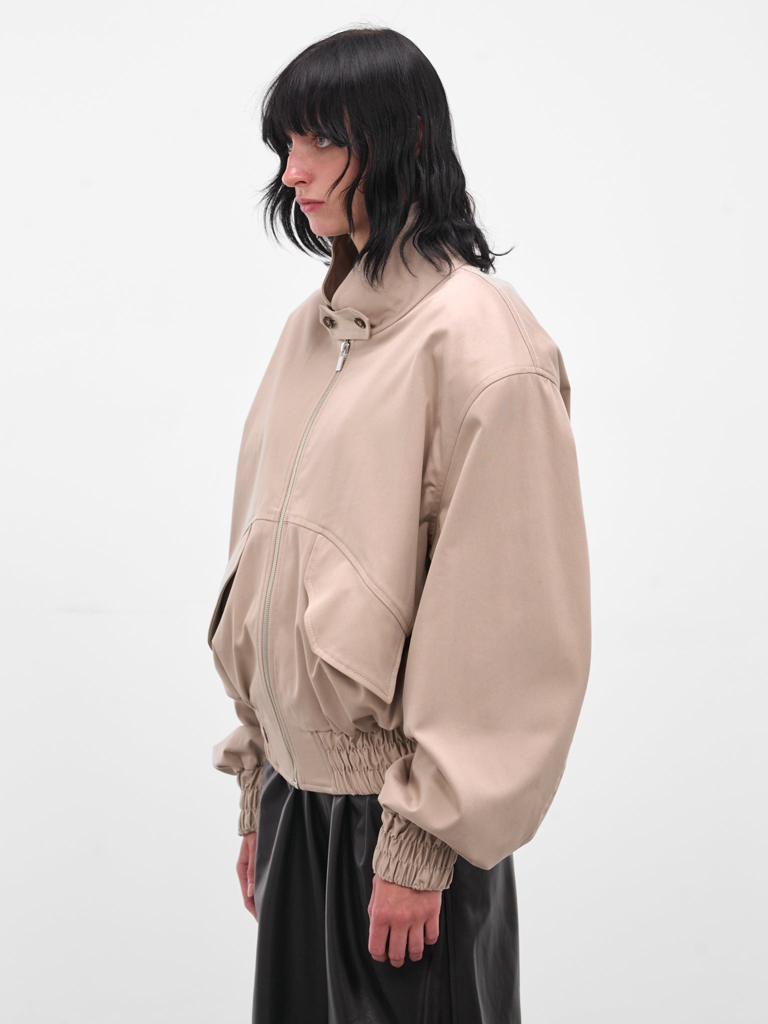 Beige Oversized Highneck Crop Bomber - 2
