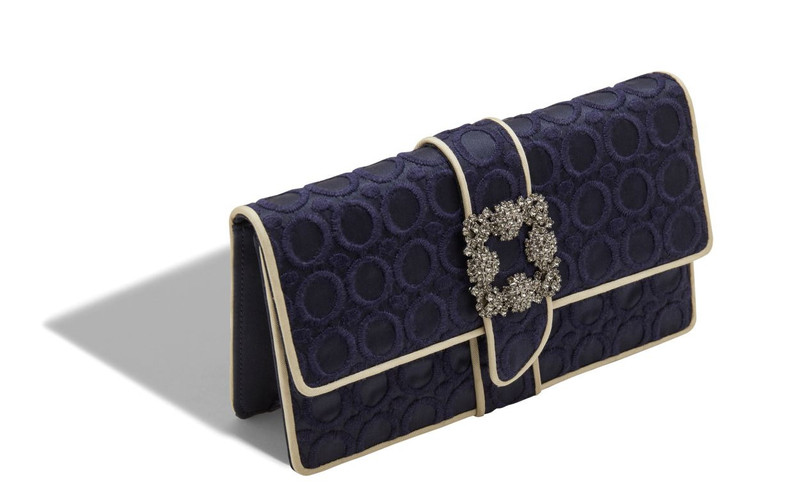 Manolo Blahnik Navy Blue Silk Clutch outlook