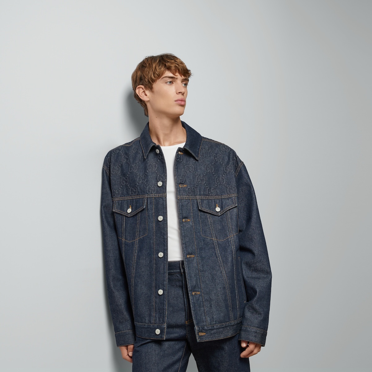 Denim jacket with GG embossed detail - 5