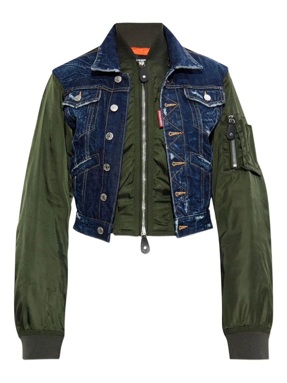 denim-panelled bomber jacket - 1