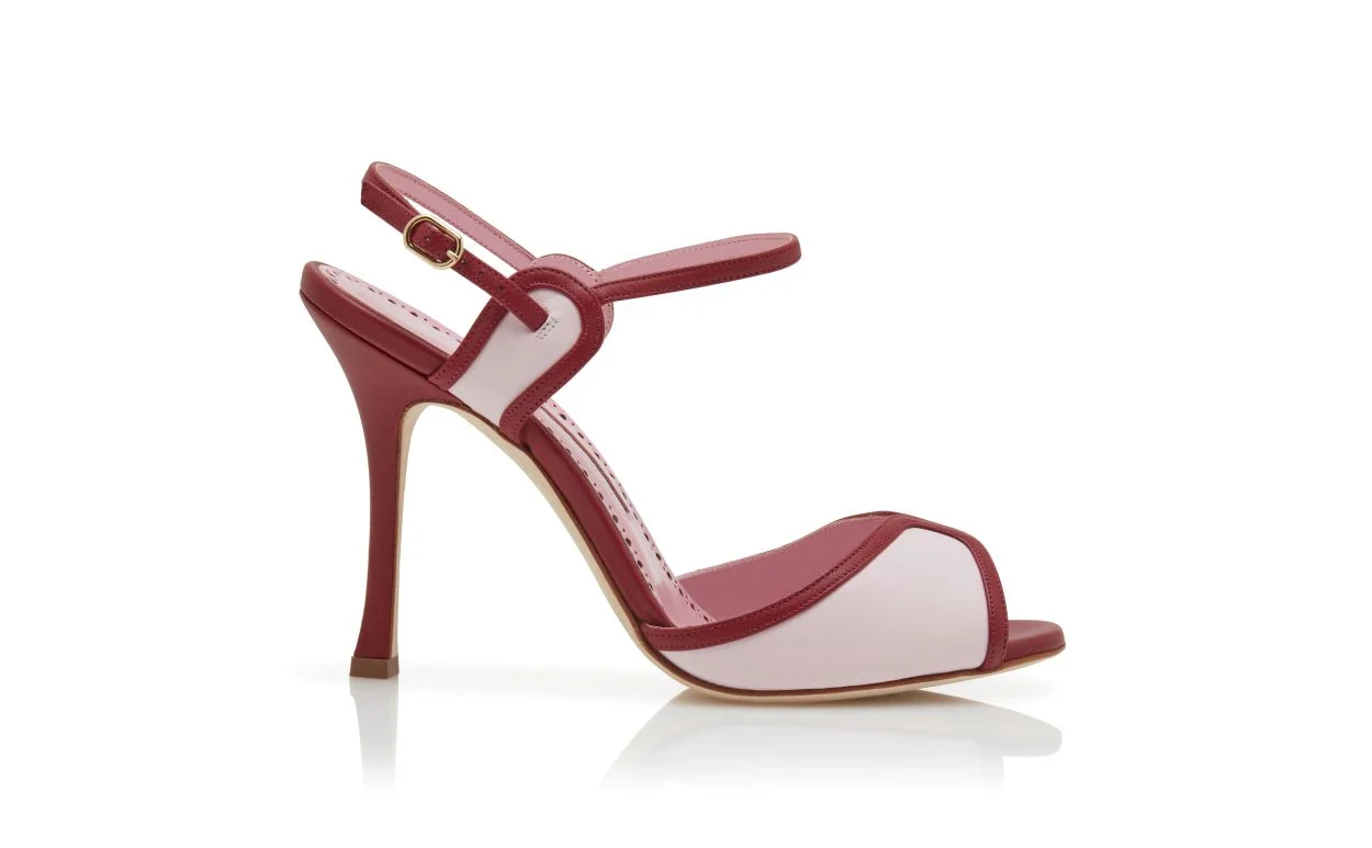 Red and Pink Nappa Leather Ankle Strap Sandals - 1