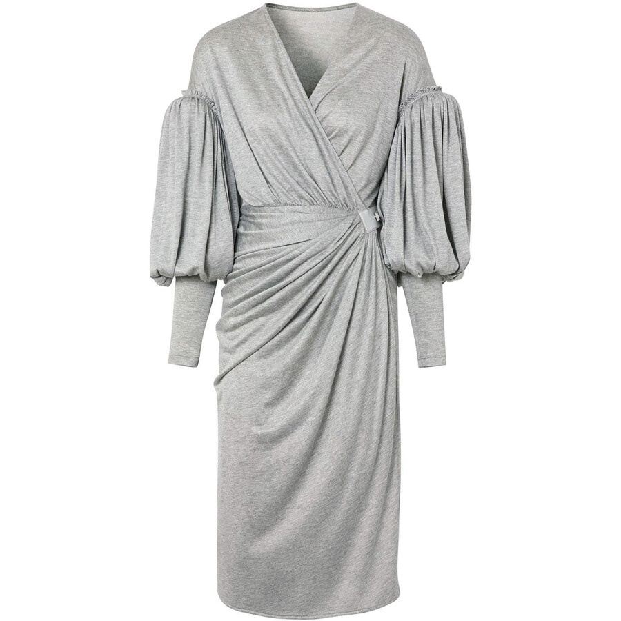 Burberry Ladies Pewter Melange Draped-front Balloon-sleeve Jersey Dress - 2