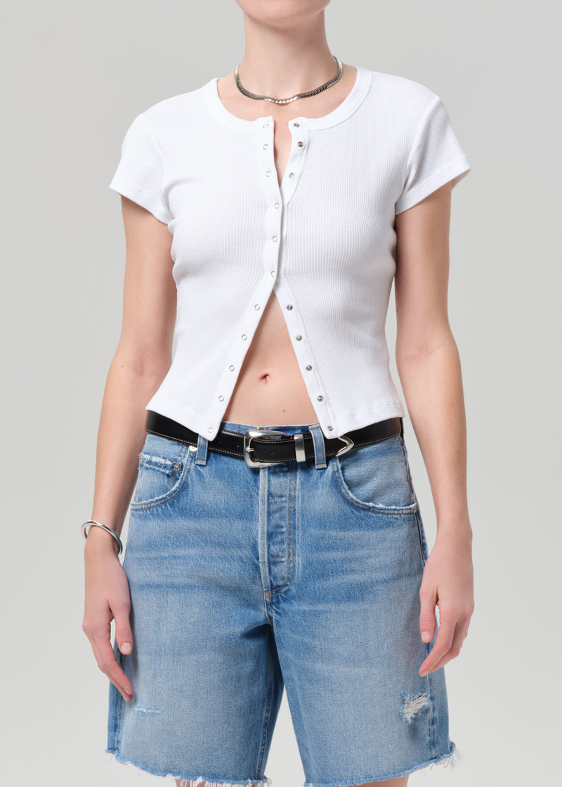 Citizens of Humanity Tabi Short Sleeve Cardigan In White outlook