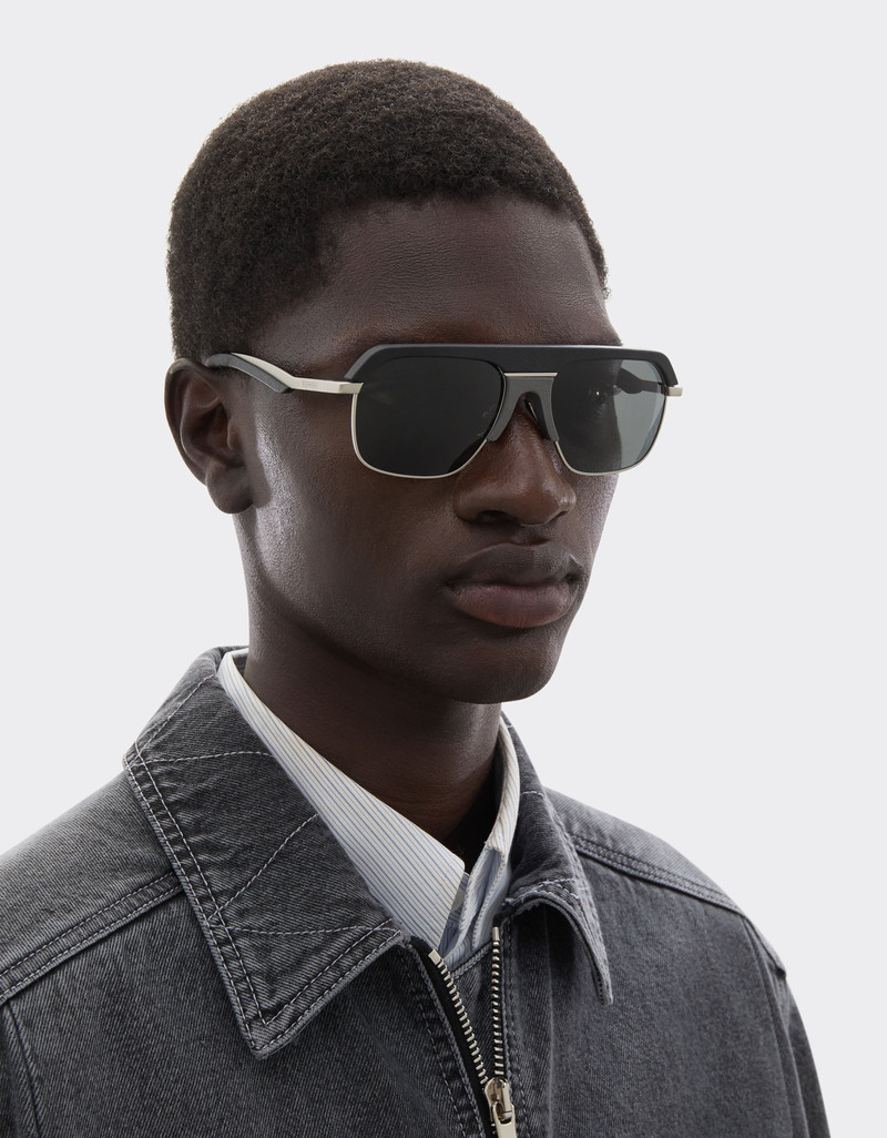 Ferrari Ferrari sunglasses in matte silver metal with gray polarized lenses outlook