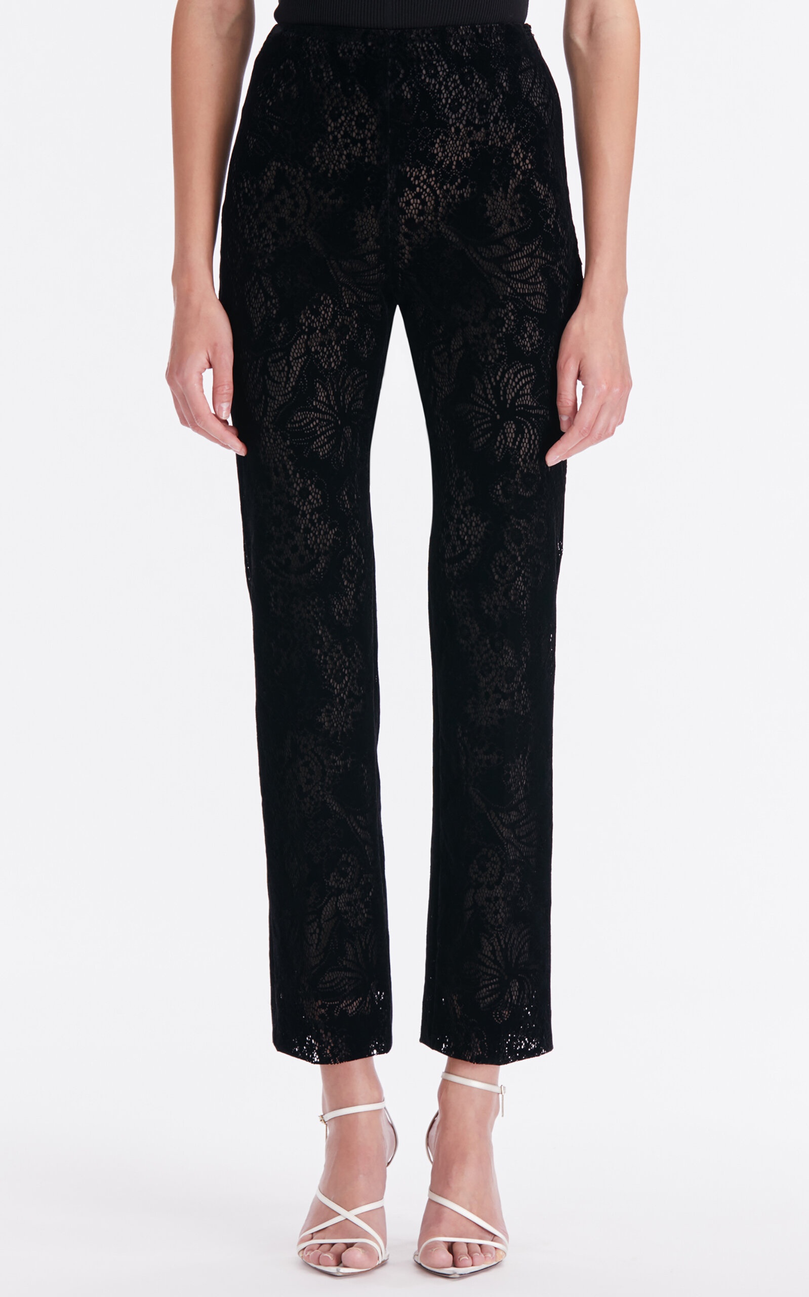 Flocked Floral Lace Straight-Leg Pants black - 5