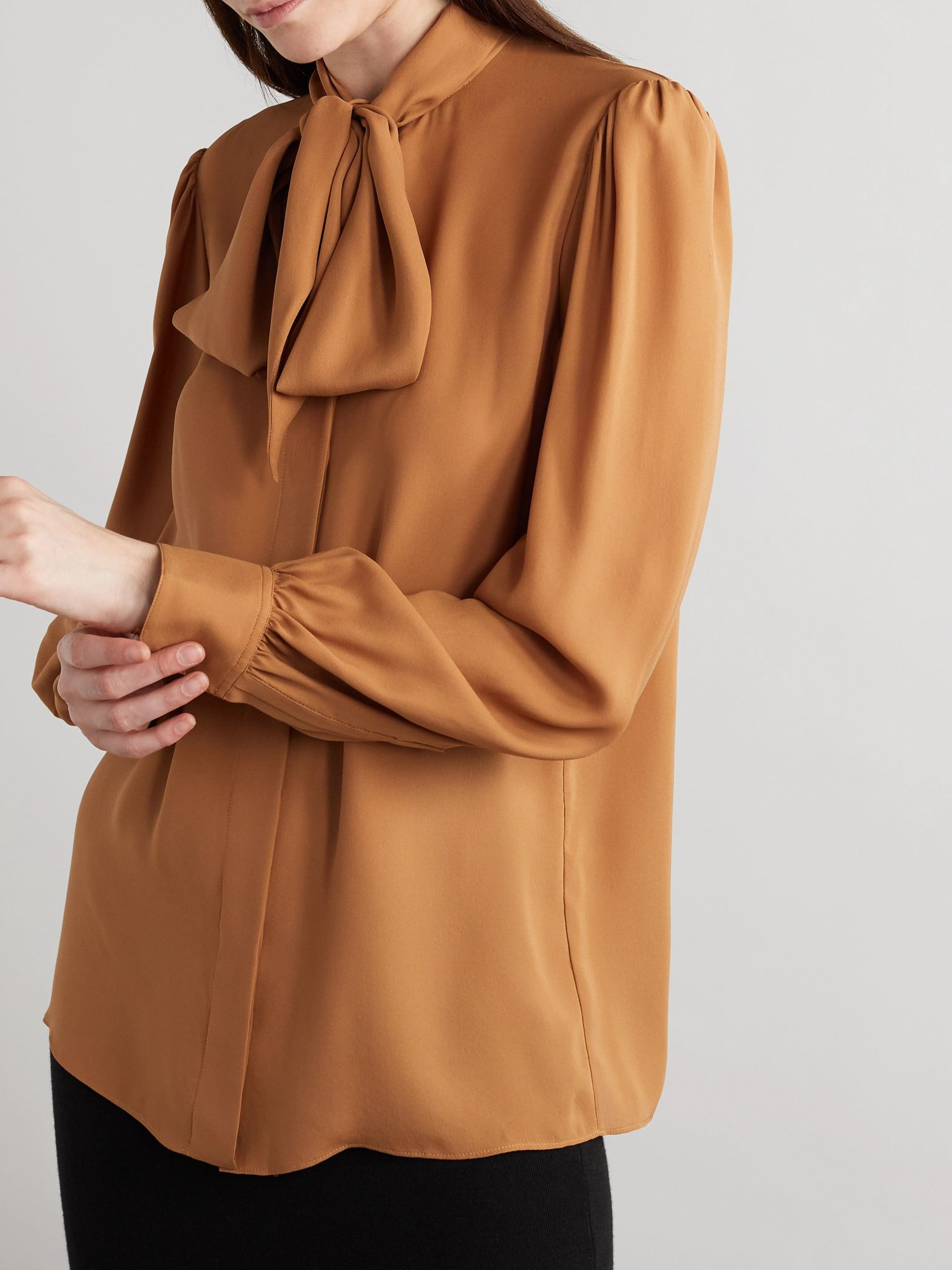 Pussy-bow silk shirt Tan - 3
