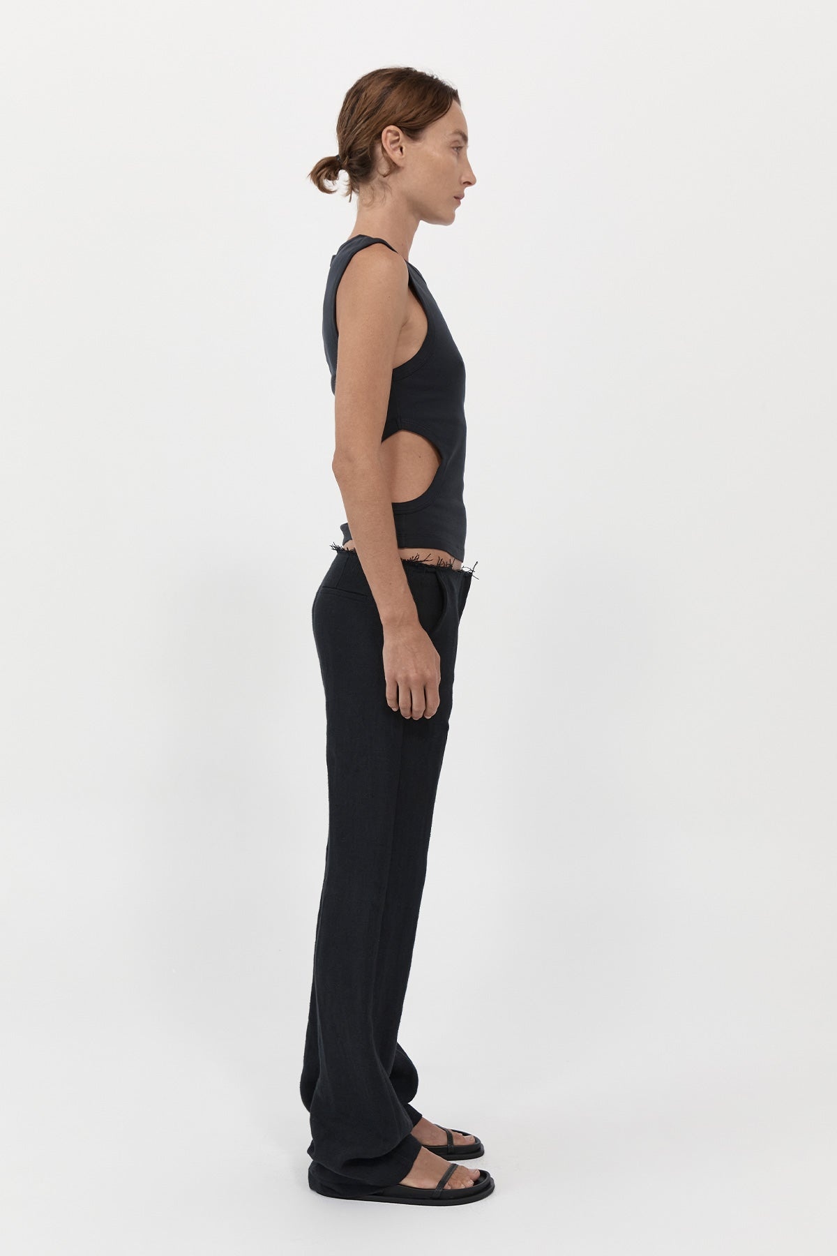 Low Waist Raw Edge Pants - Black - 3