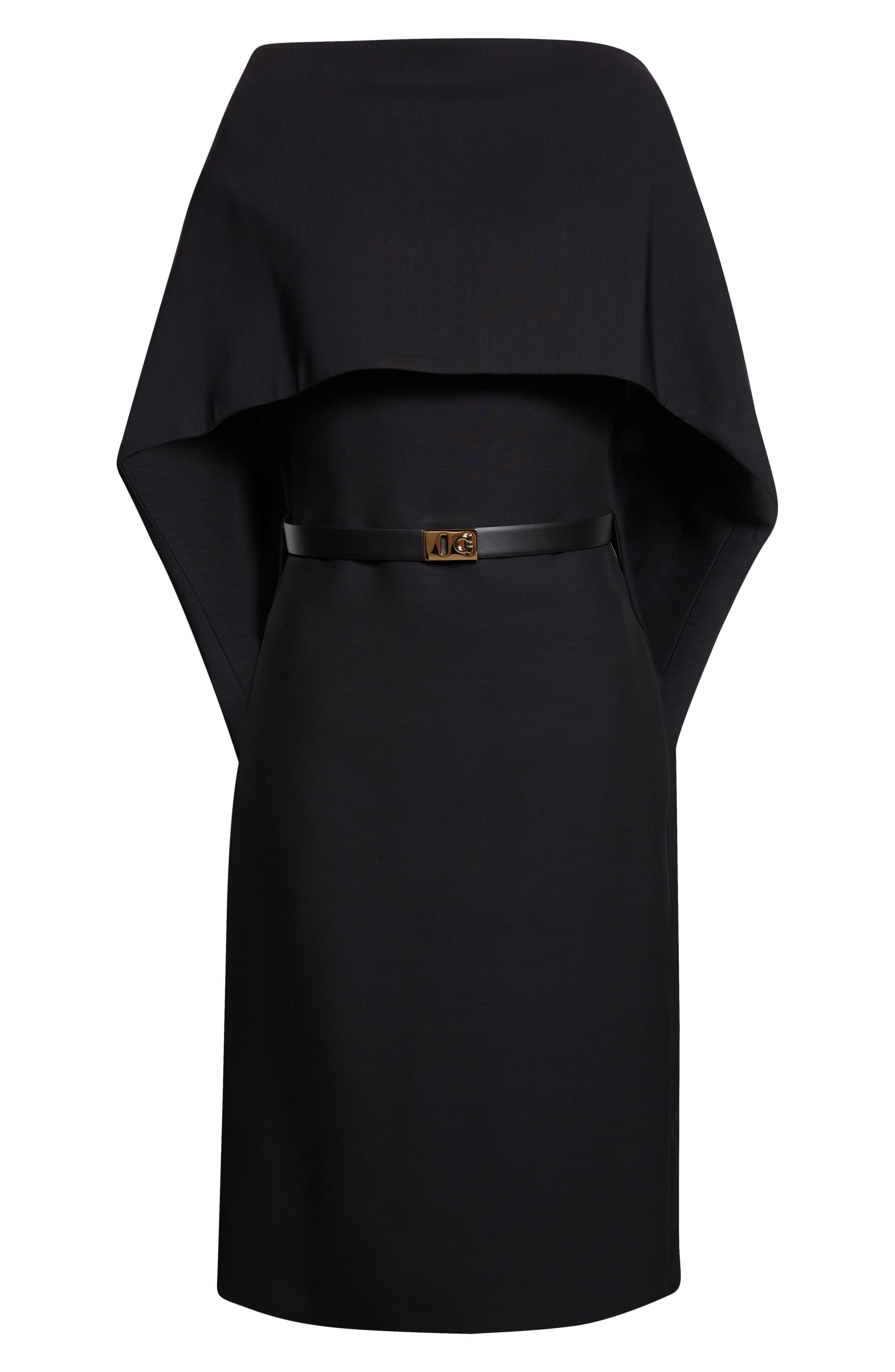 FERRAGAMO Belted Faille Cape Dress in Nero at Nordstrom - 1