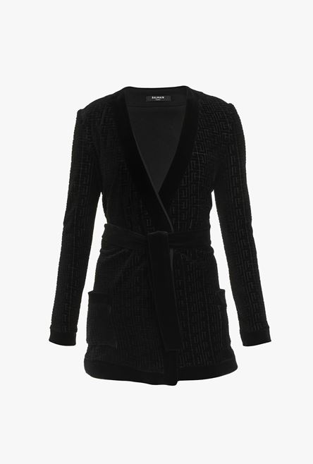 Black velvet cardigan with embossed Balmain monogram - 1