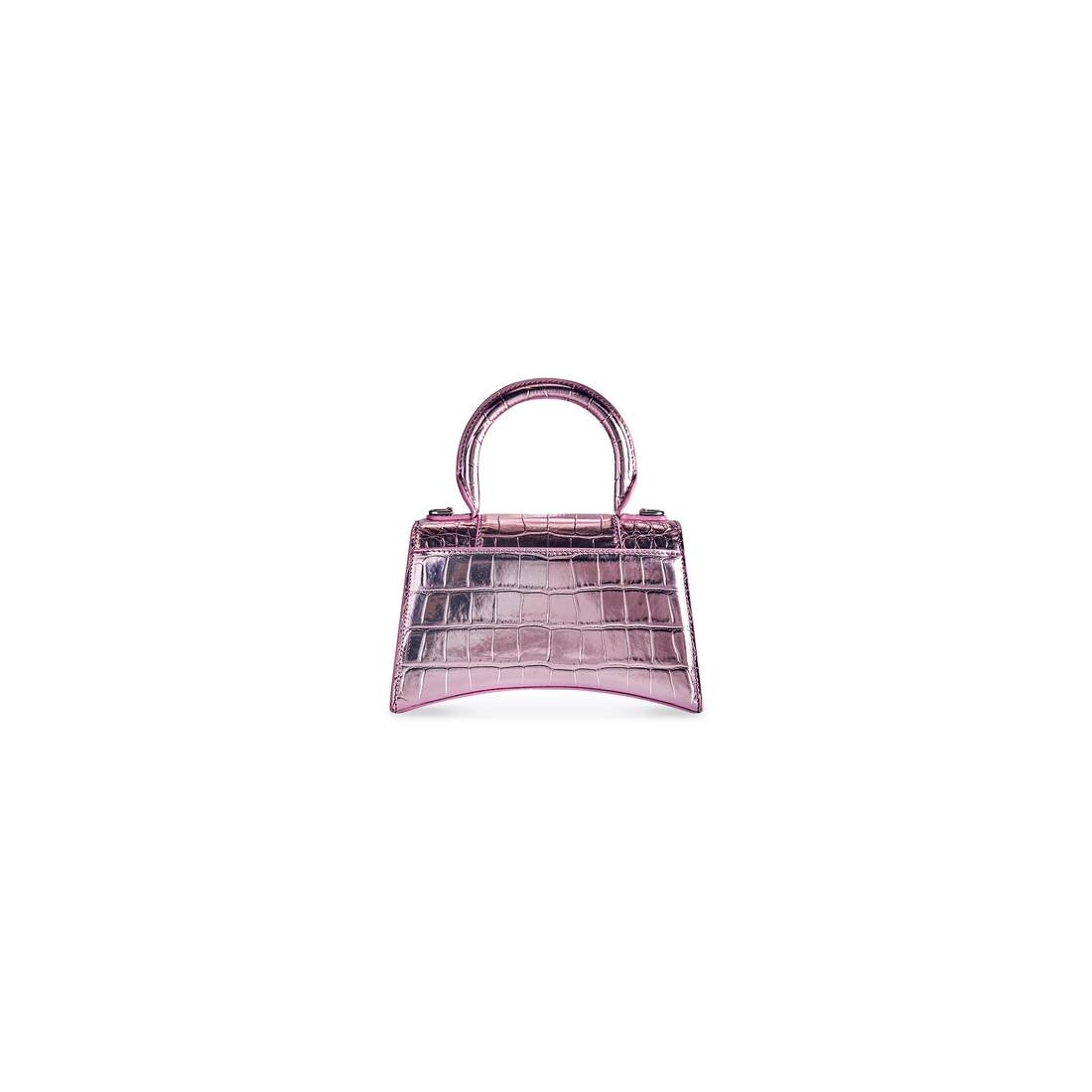 Women's Hourglass Xs Handbag Metallized Crocodile Embossed in Pink - 5