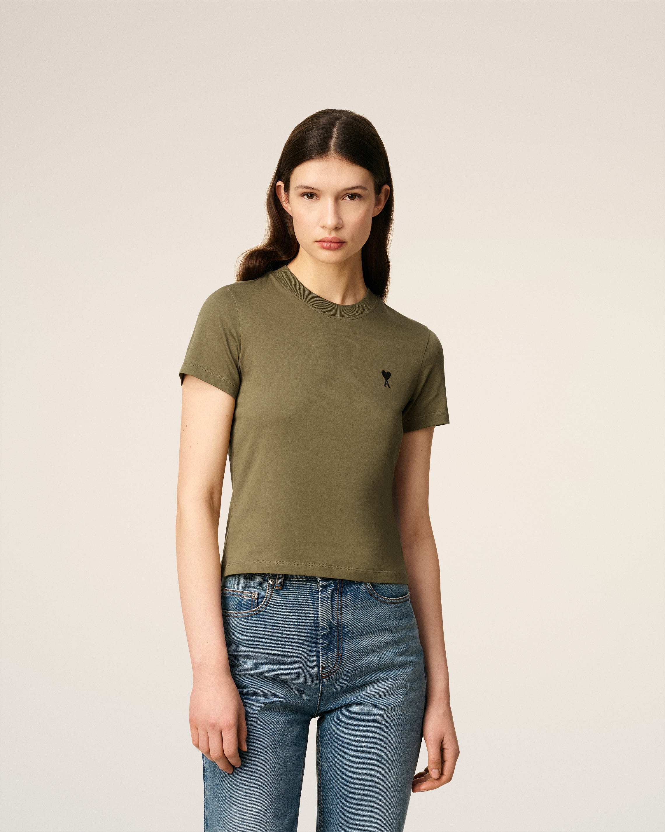 GREEN COTTON CROPPED AMI DE COEUR T-SHIRT - 3