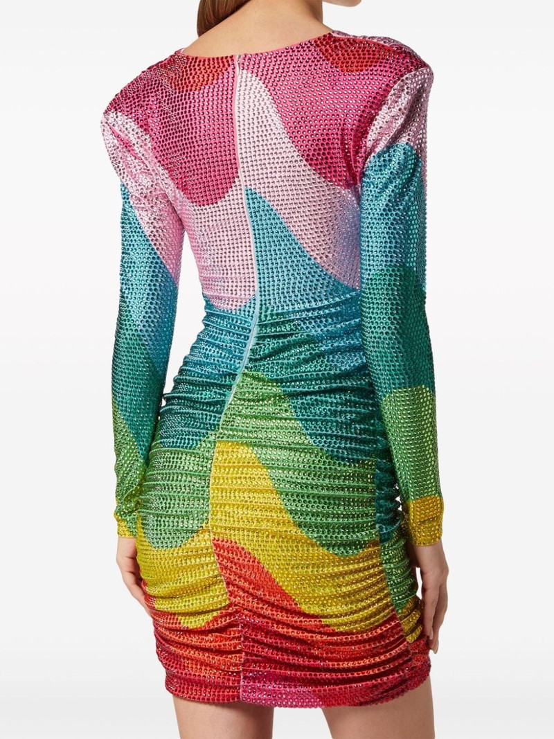 크리스탈 - embellished 무지개 인쇄 minidress 4