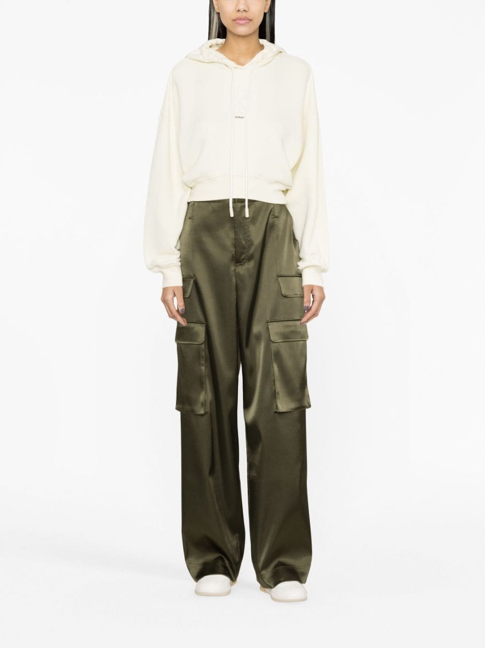 faux-pearl embellished cropped hoodie - 2