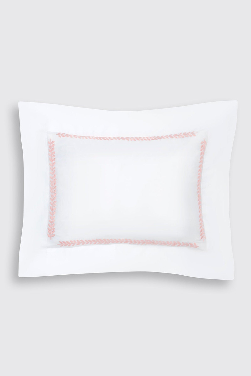 Leaf Pillow Slip in White & Pink Cotton 1