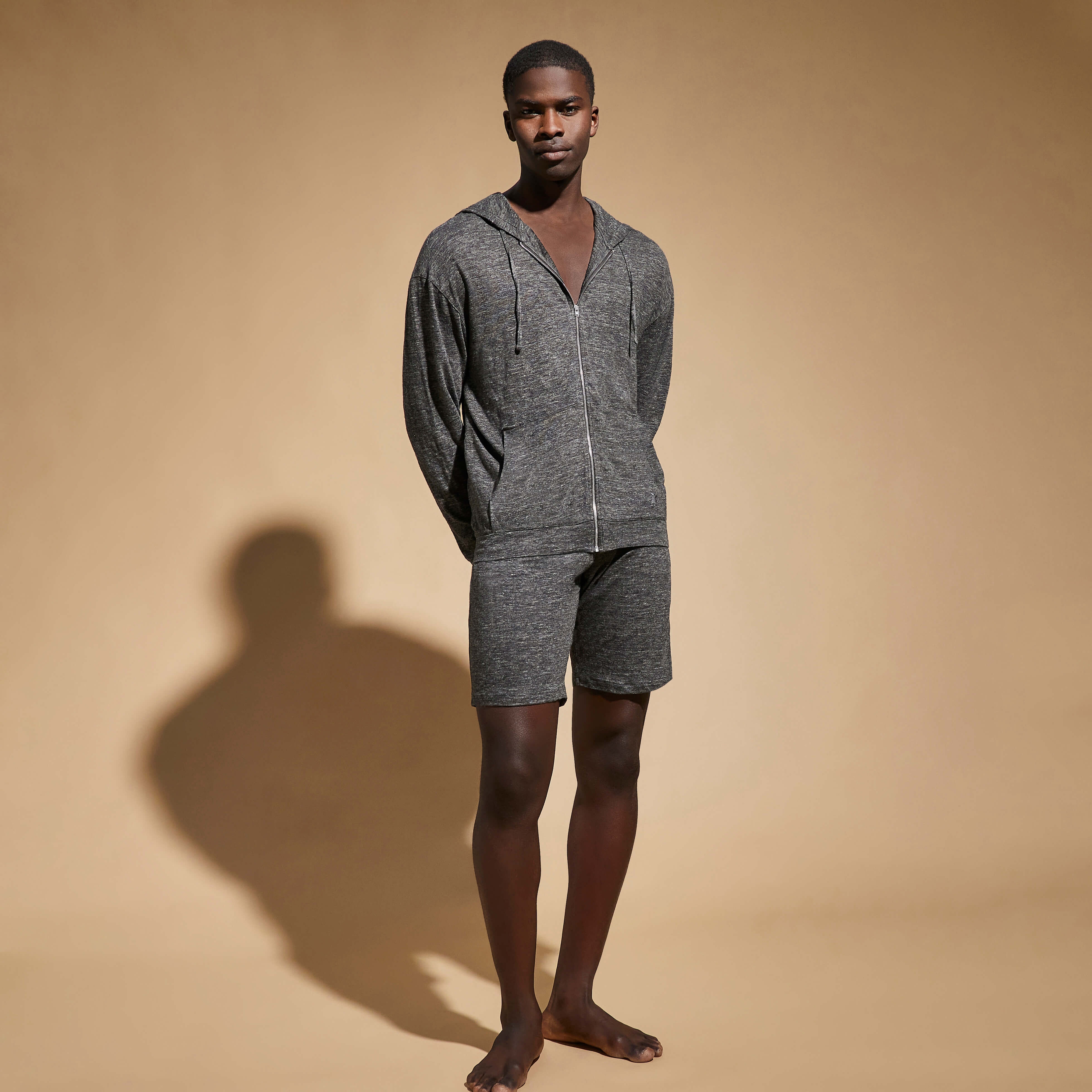 Unisex Linen Full Zip Hooded Sweatshirt Solid - 4