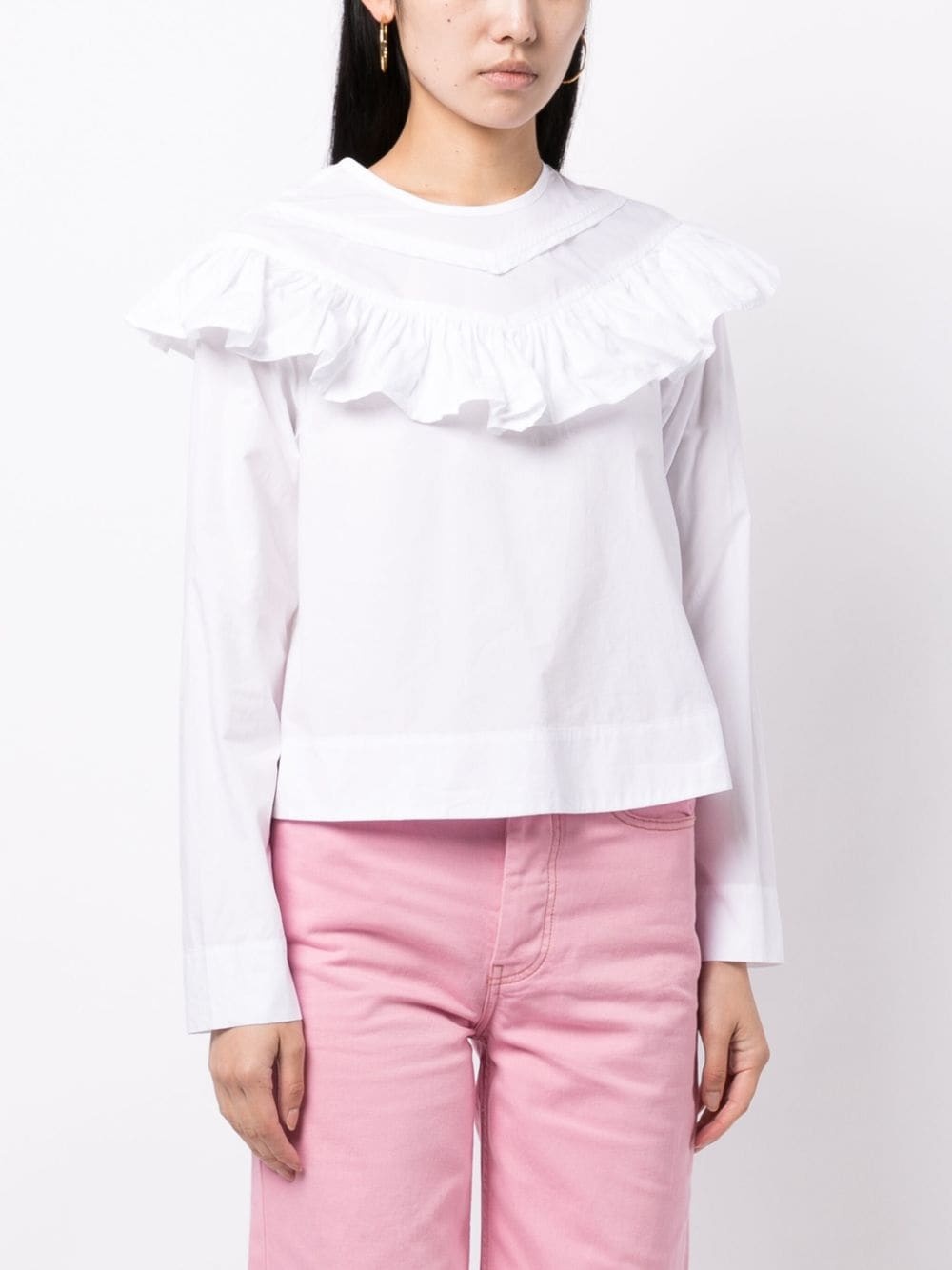 ruffle-detail organic cotton blouse - 3