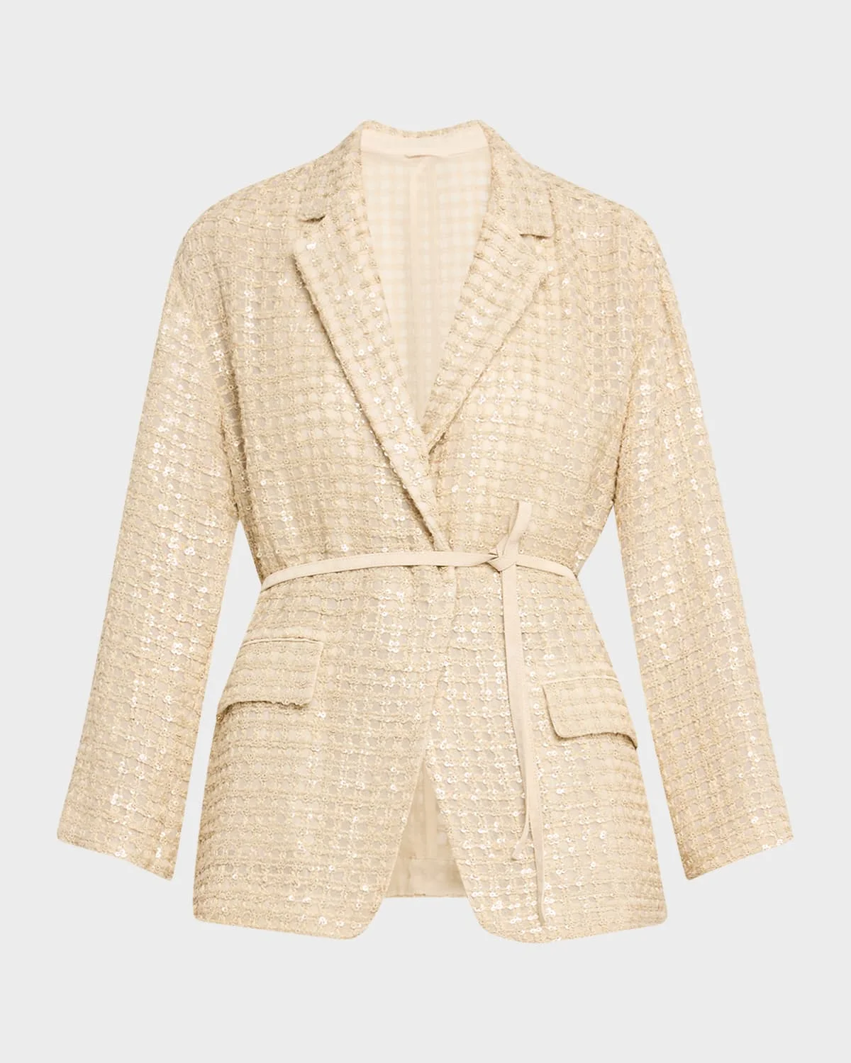 Paillette Linen-Blend Wrap Blazer Jacket - 1