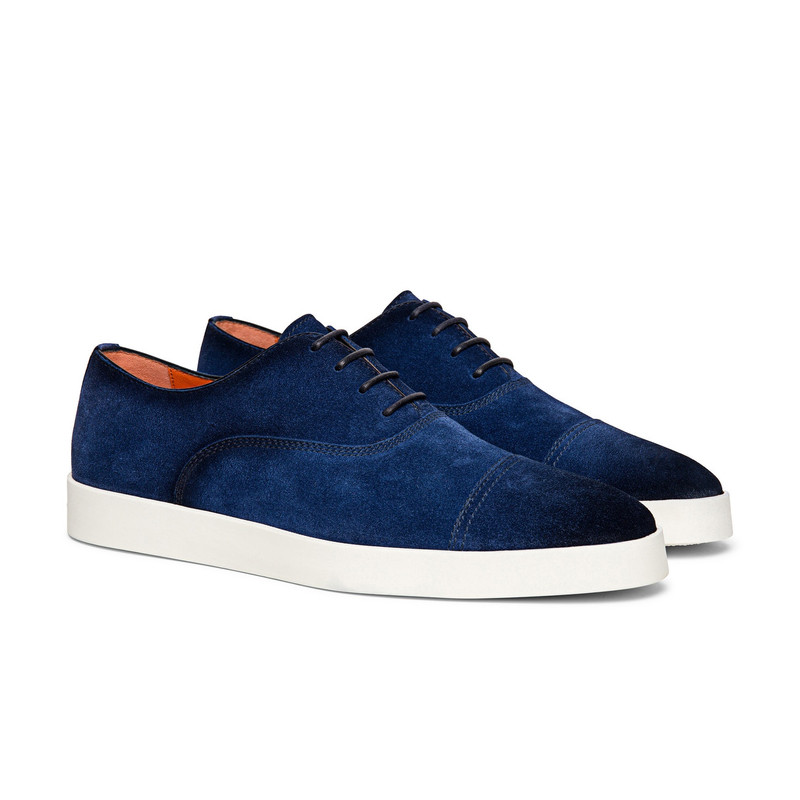 Santoni Men’s blue suede Oxford shoe outlook