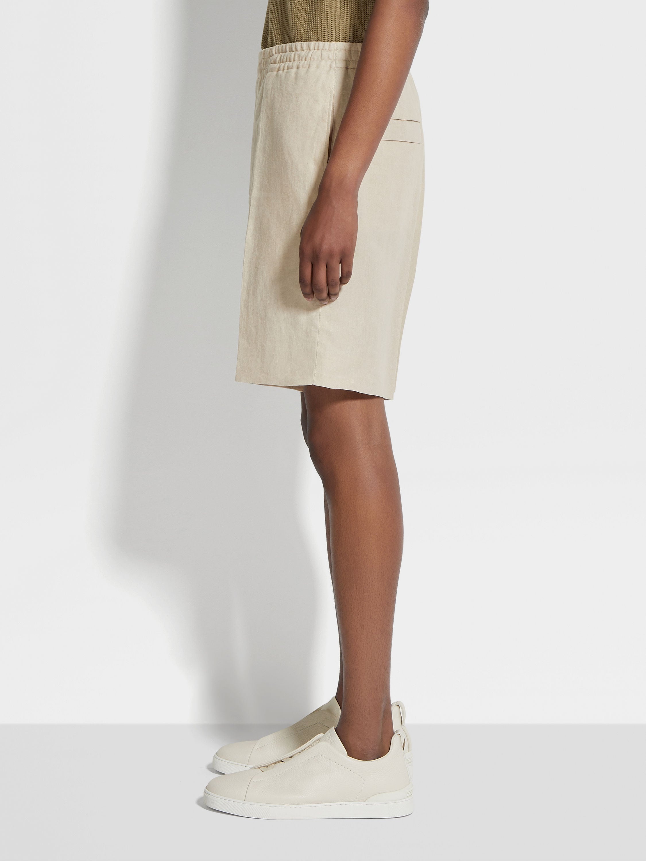 LIGHT BEIGE OASI LINO SHORT PANTS - 4