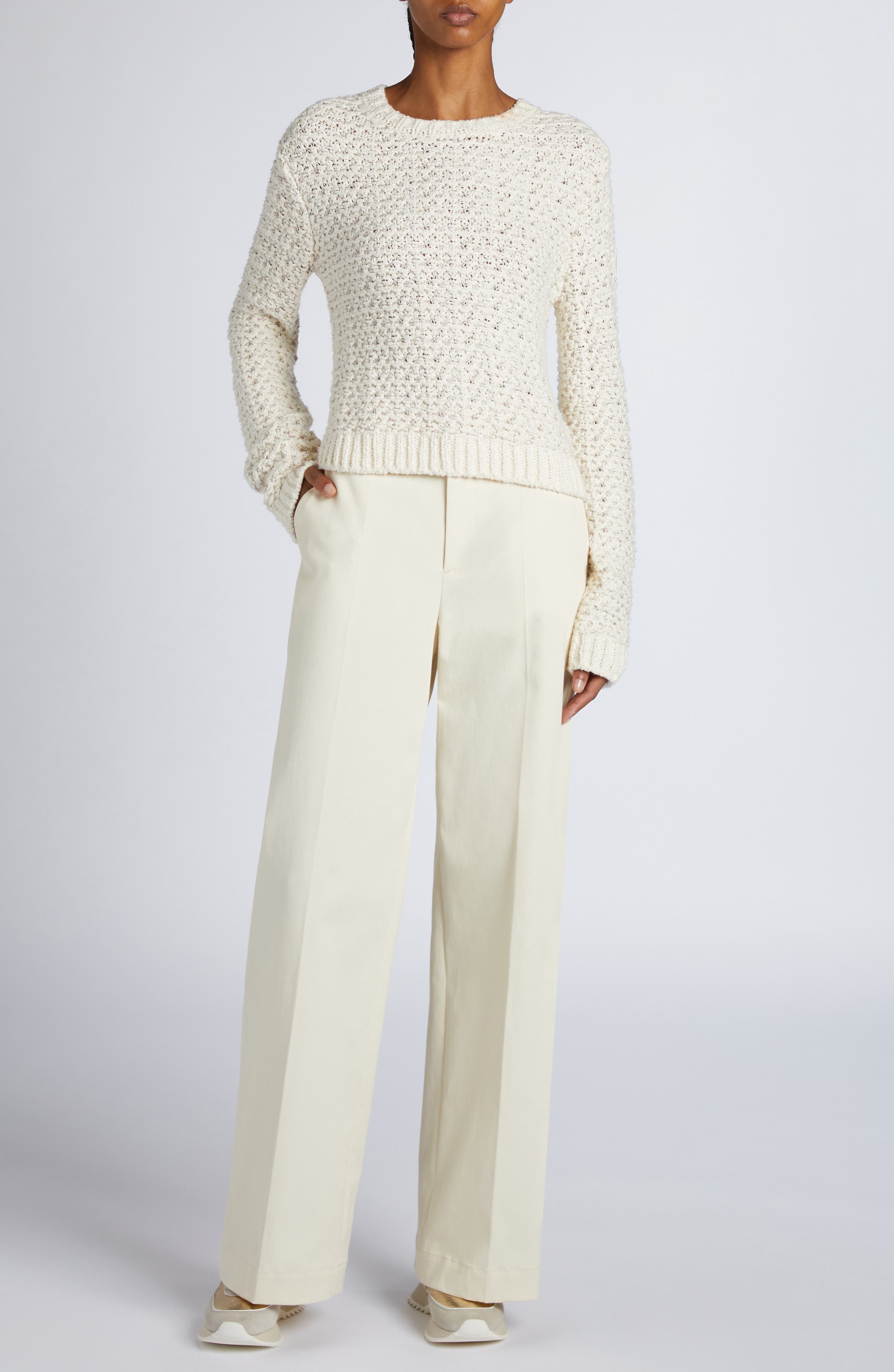 Moncler Crewneck Sweater in Silk White at Nordstrom - 2